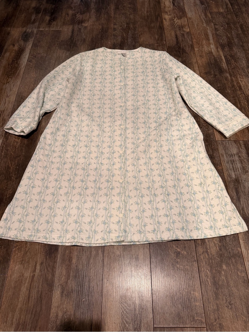 🌼Miss Elaine Cream Nightgown with Pale Blue Floral Stripe